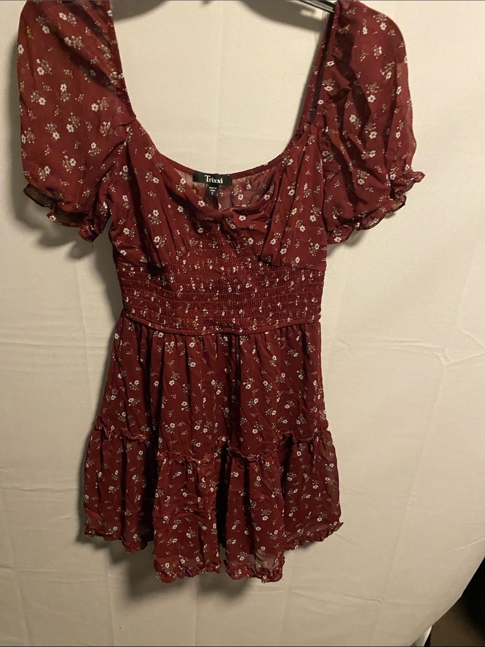 Trixxi Burgundy Floral Smocked Mini Dress